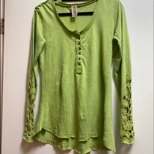 Free People green crochet long sleeve top